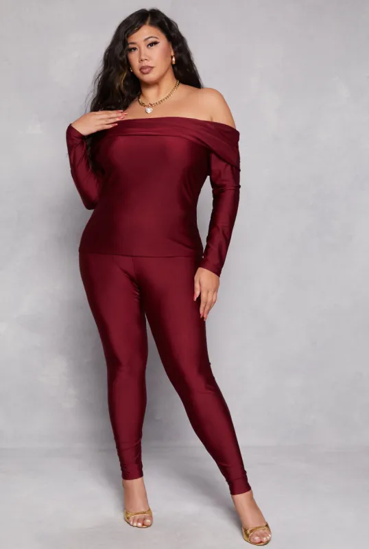 Plus Size Off the Shoulder Long Sleeve Top and Leggings sold by Rainbow