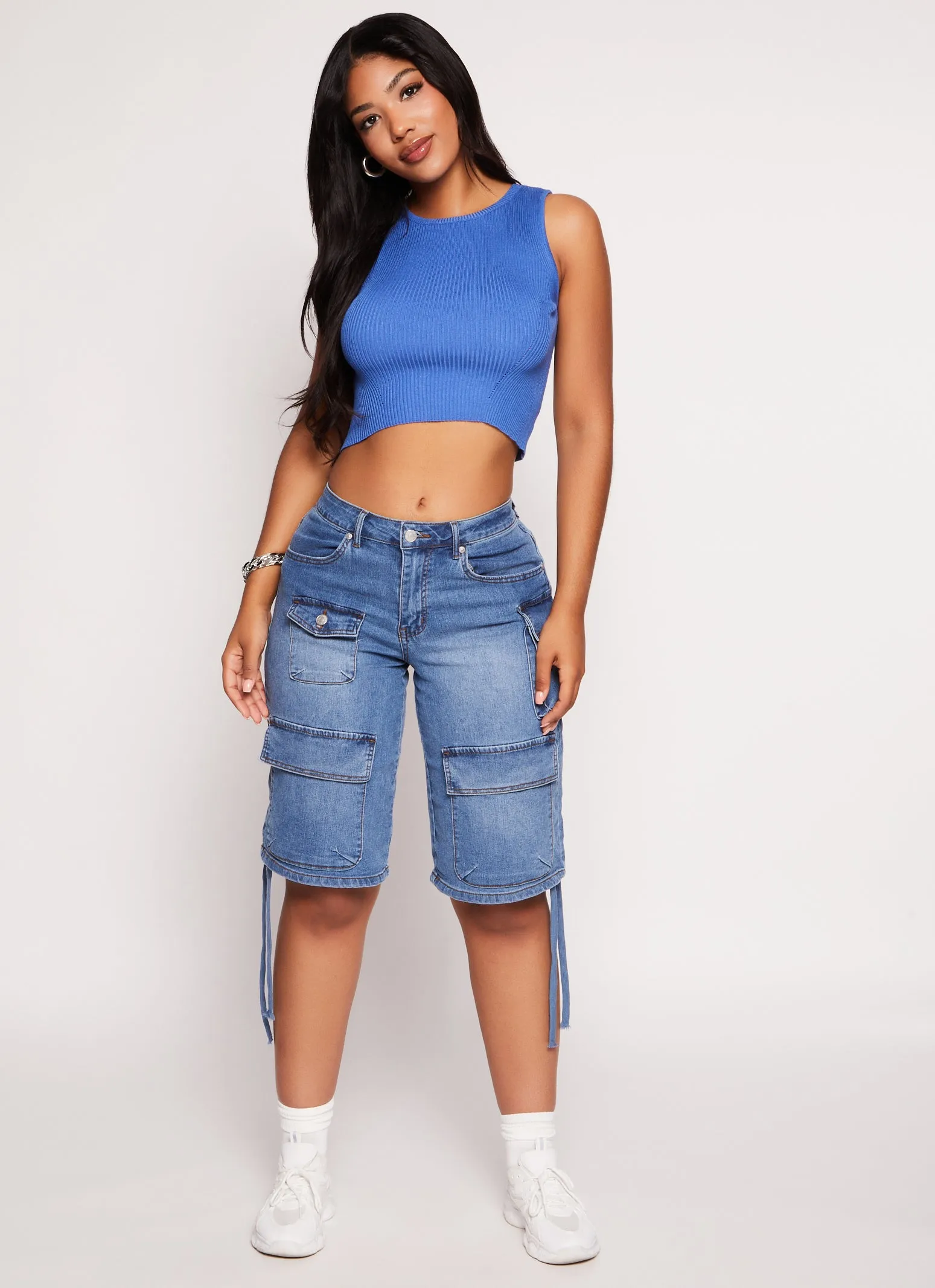 Ribbed Knit Crew Neck Cropped Tank Top sold by Rainbow product image thumbnail 2