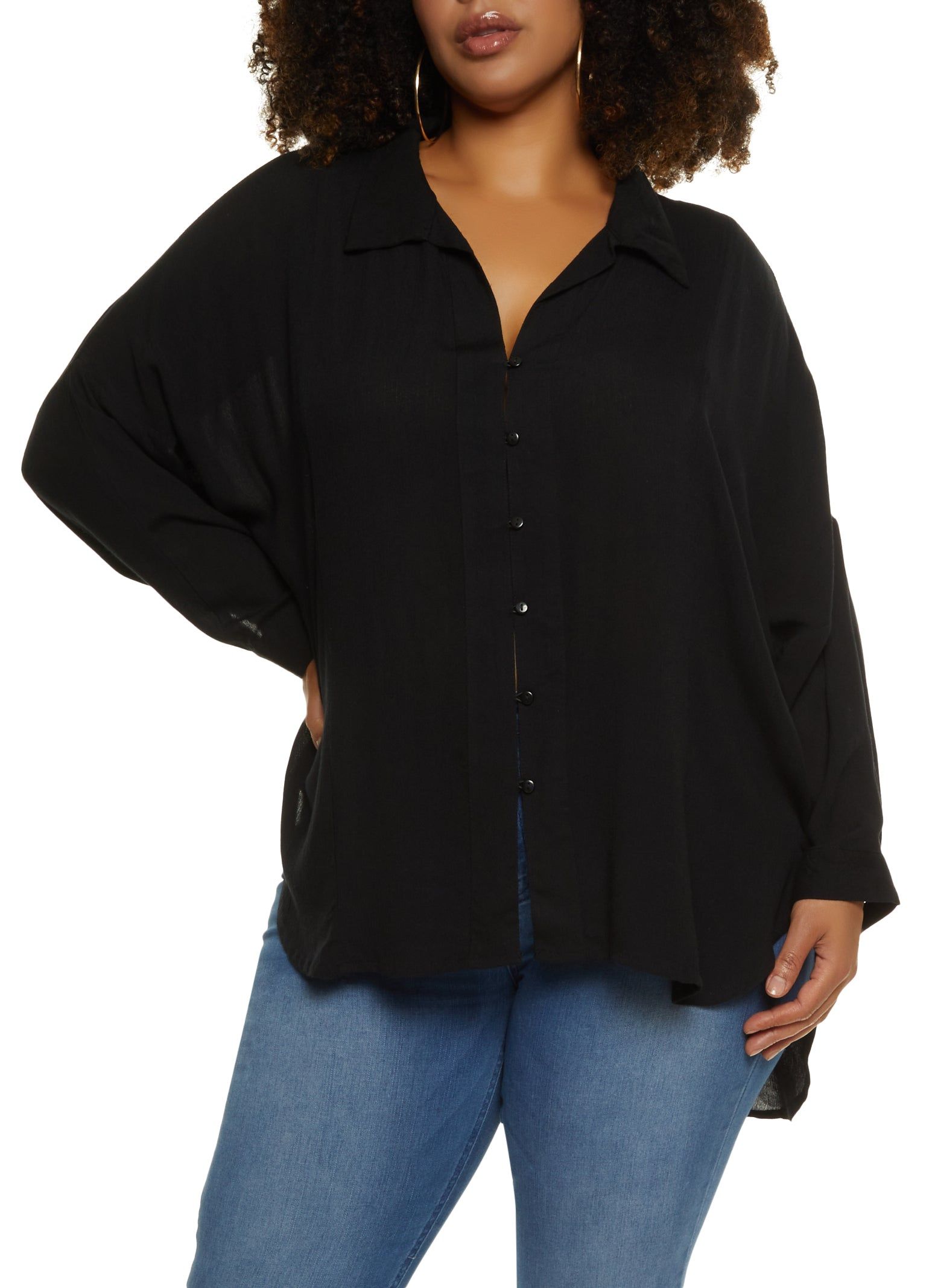 Plus Size Airy Button Front Shirt sold by Rainbow