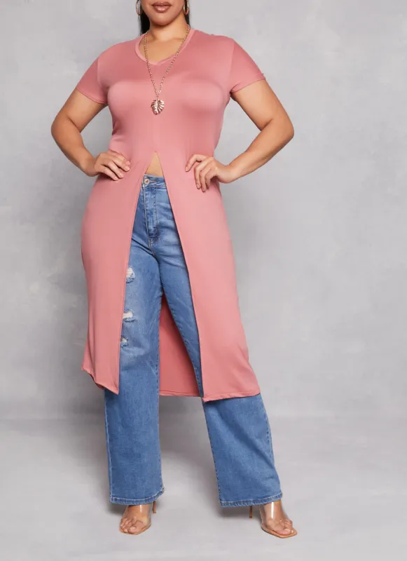 Plus Size Silt Front Maxi Top with Necklace sold by Rainbow