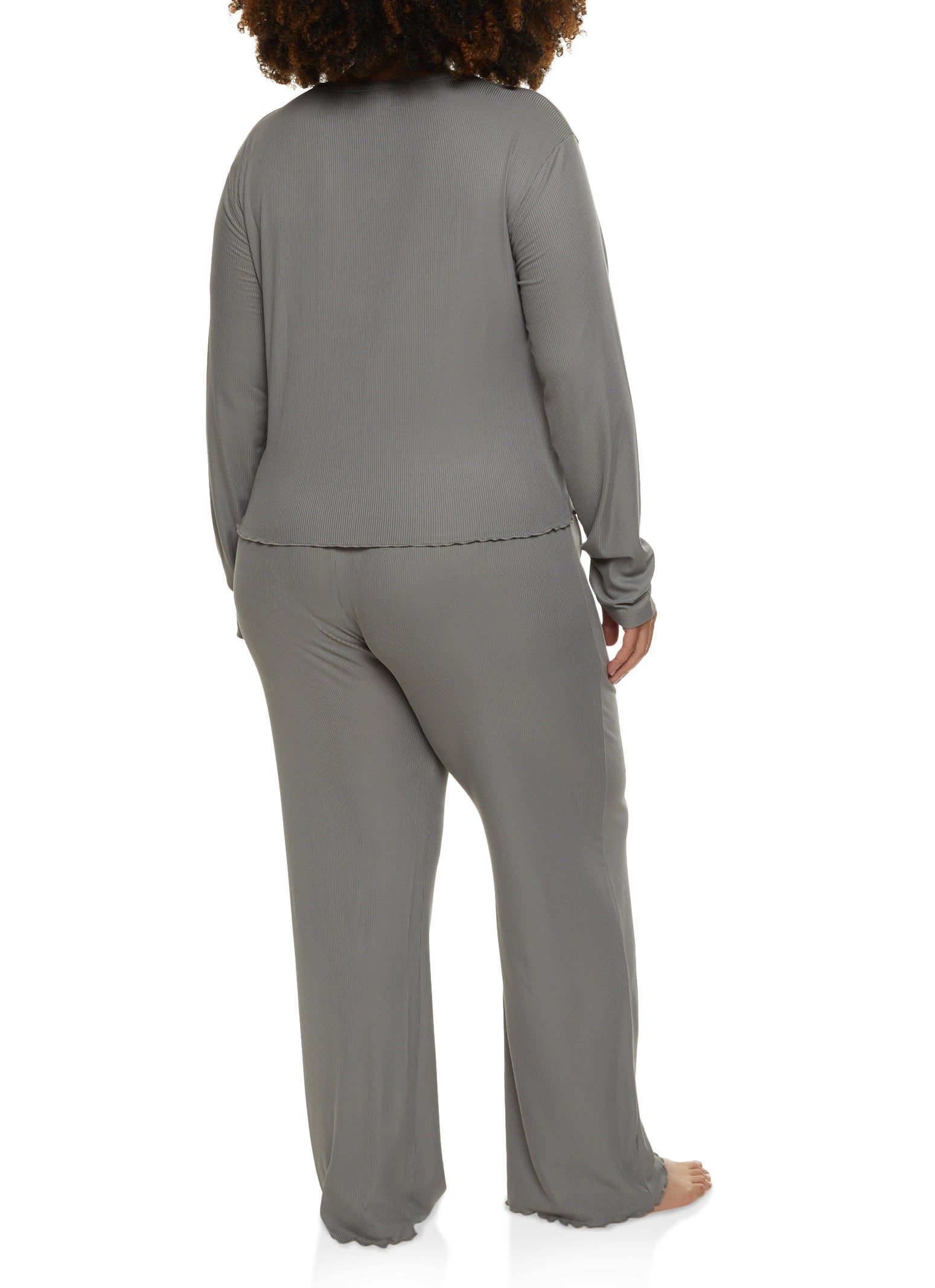 Plus Size Solid Ribbed Knit Lettuce Edge Pajama Top and Pants sold by Rainbow product image thumbnail 2
