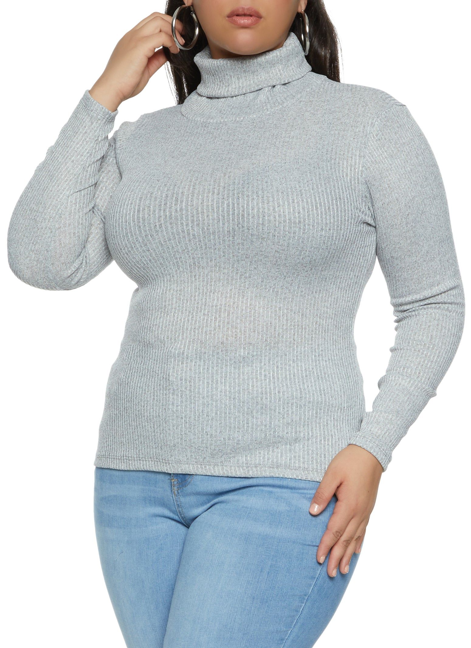 Plus Size Ribbed Knit Turtleneck Long Sleeve Top sold by Rainbow