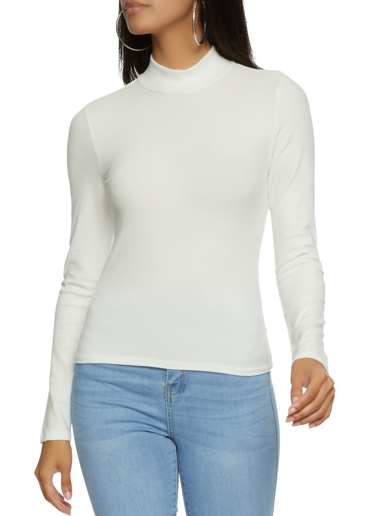 Ribbed Mock Neck Long Sleeve Top sold by Rainbow