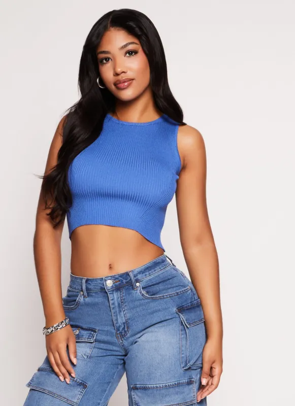 Ribbed Knit Crew Neck Cropped Tank Top sold by Rainbow