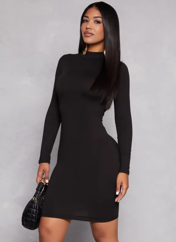 Basic Mock Neck Long Sleeve Dress sold by Rainbow