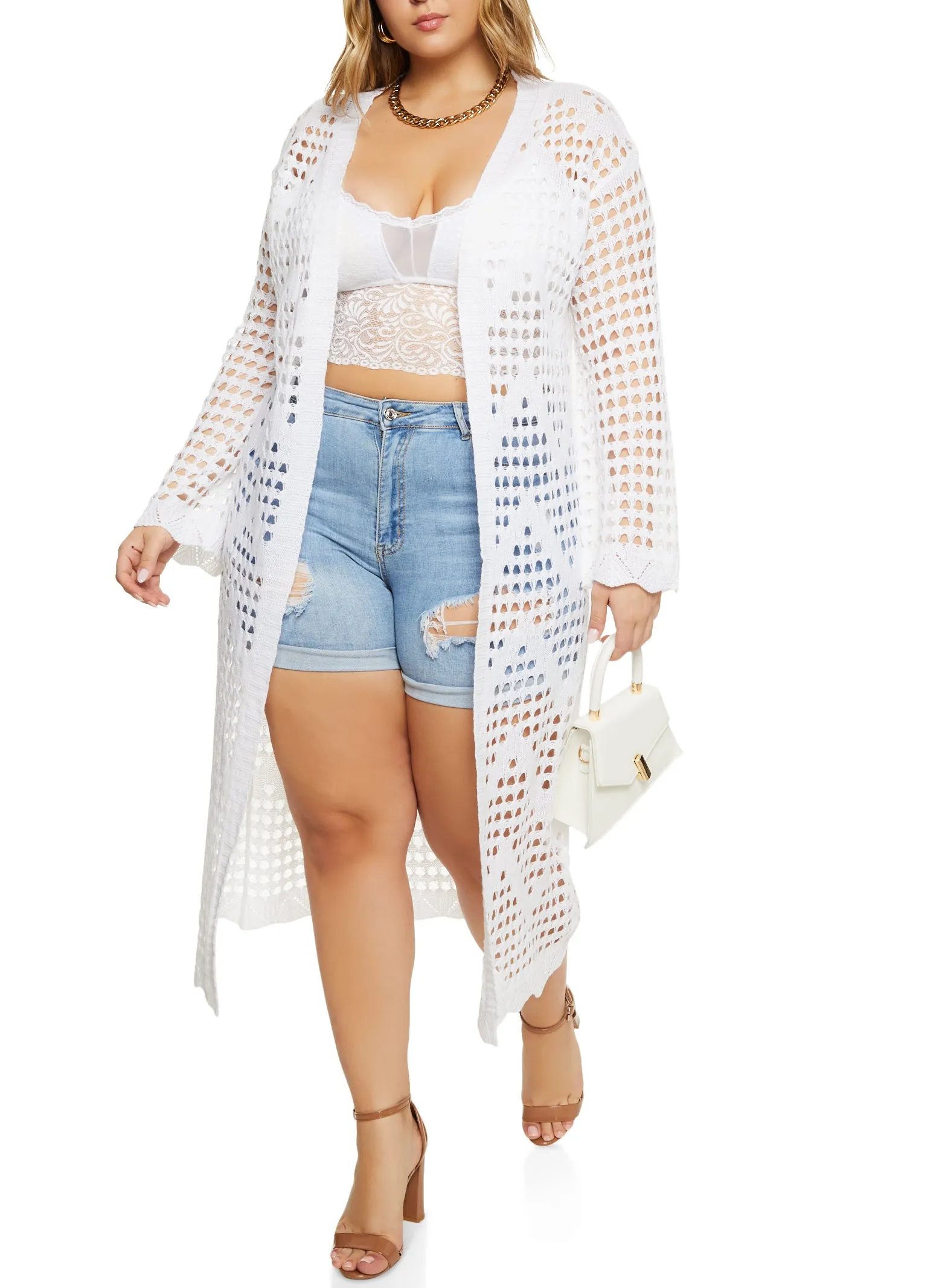 Plus Size Pointelle Open Front Duster sold by Rainbow