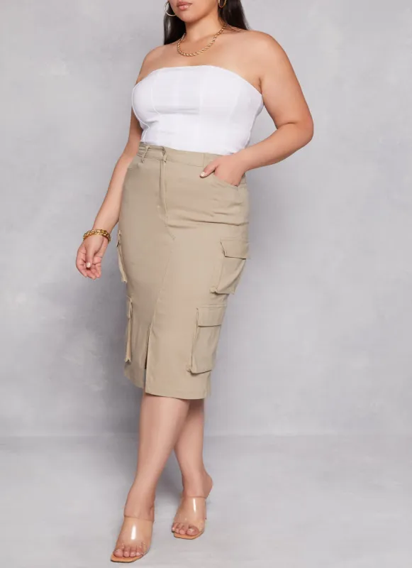 Plus Size Hyper Stretch Slit Front Cargo Skirt sold by Rainbow