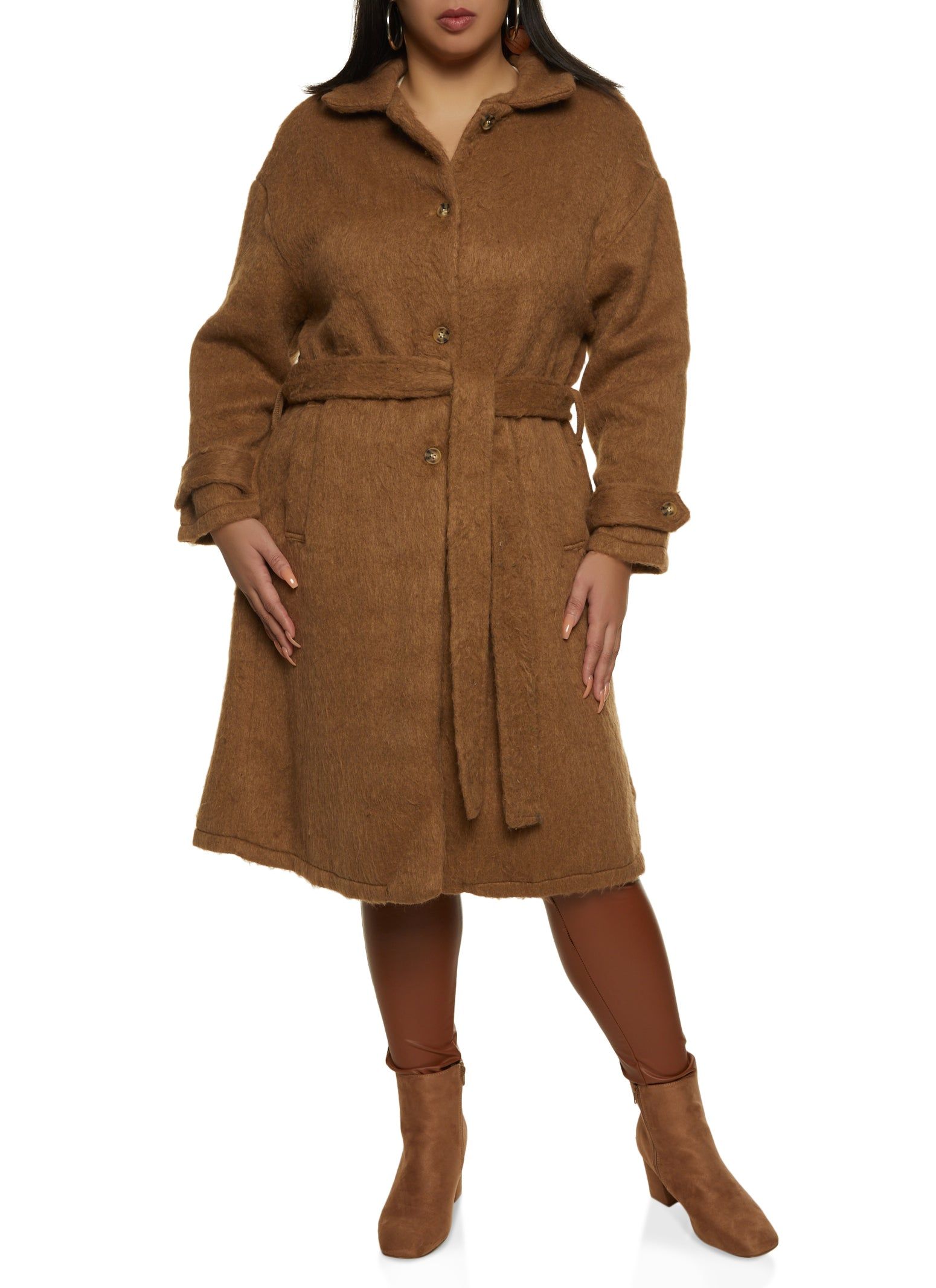 Plus Size Button Front Tie Waist Belted Coat sold by Rainbow product image thumbnail 2