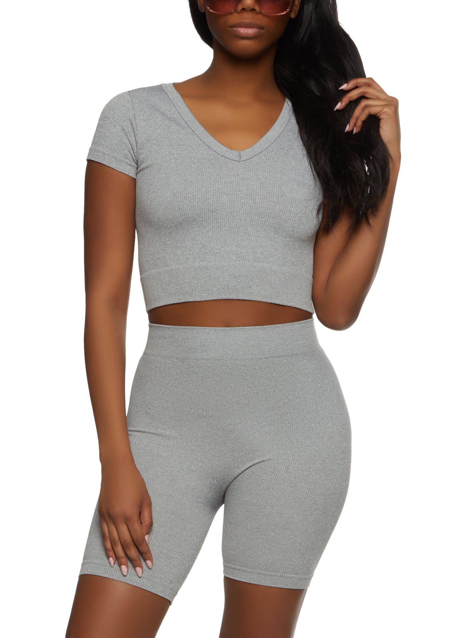 Rib Knit Seamless Crop Top and Biker Shorts sold by Rainbow