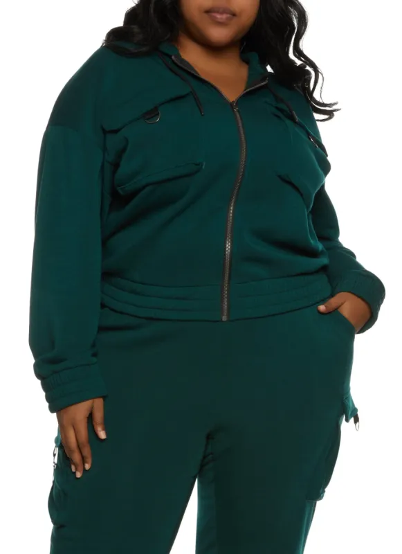 Plus Size Cargo Pocket Front Zip Front Hoodie sold by Rainbow