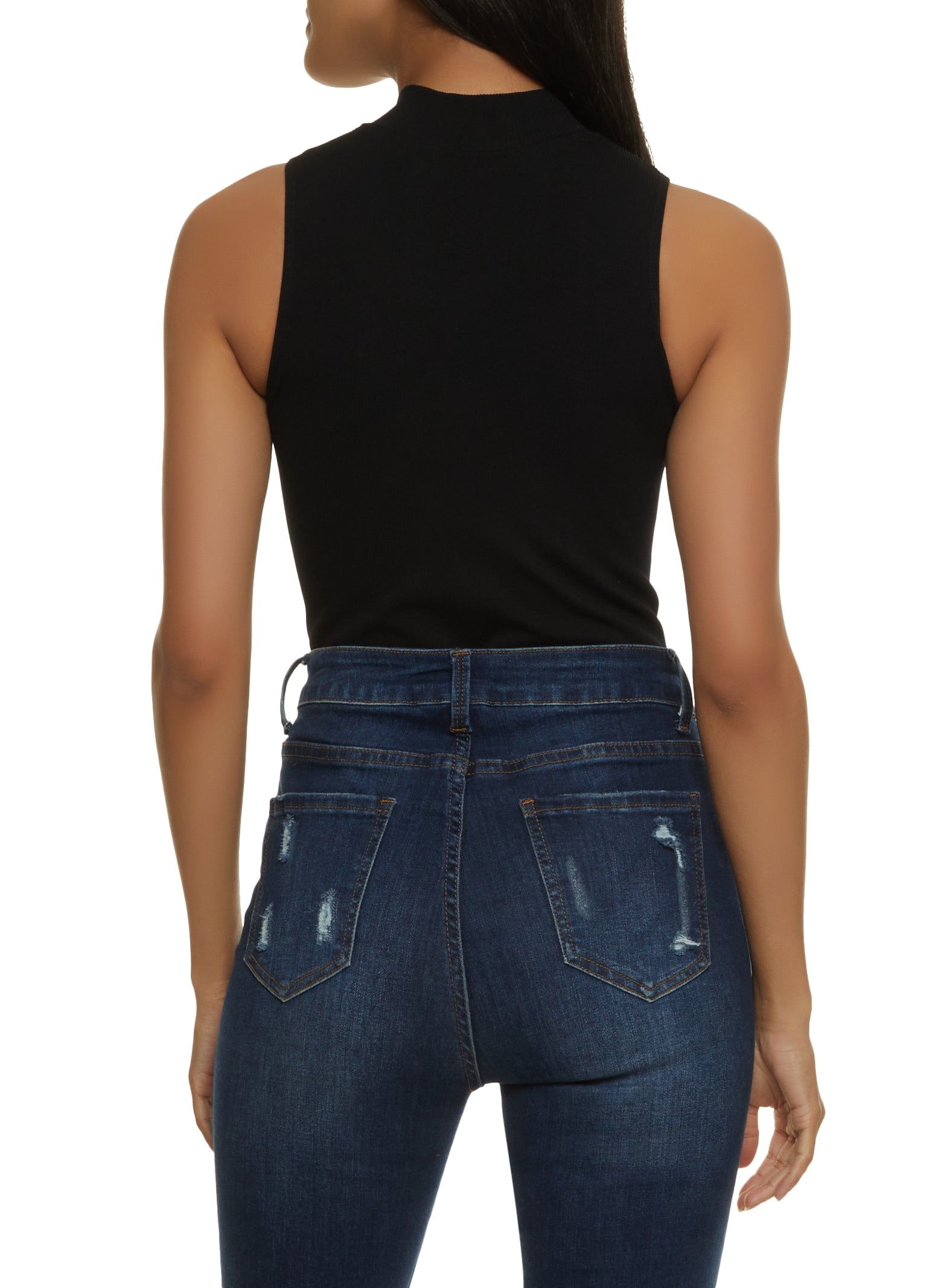 Ribbed Zip Neck Sleeveless High Cut Bodysuit sold by Rainbow product image thumbnail 2