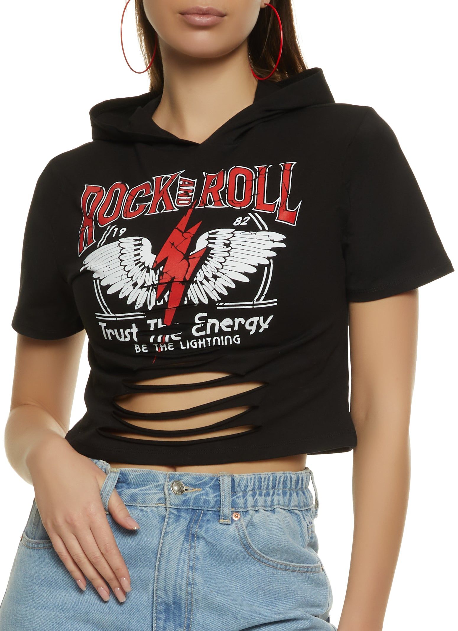 Rock and Roll Hooded Graphic Tee sold by Rainbow