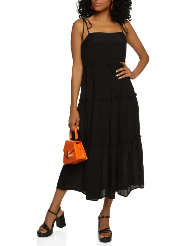 Tie Strap Tiered Midi Dress sold by Rainbow