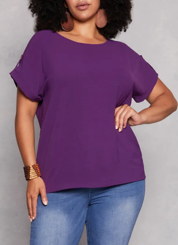 Plus Size Airy Tabbed Short Sleeve Top sold by Rainbow