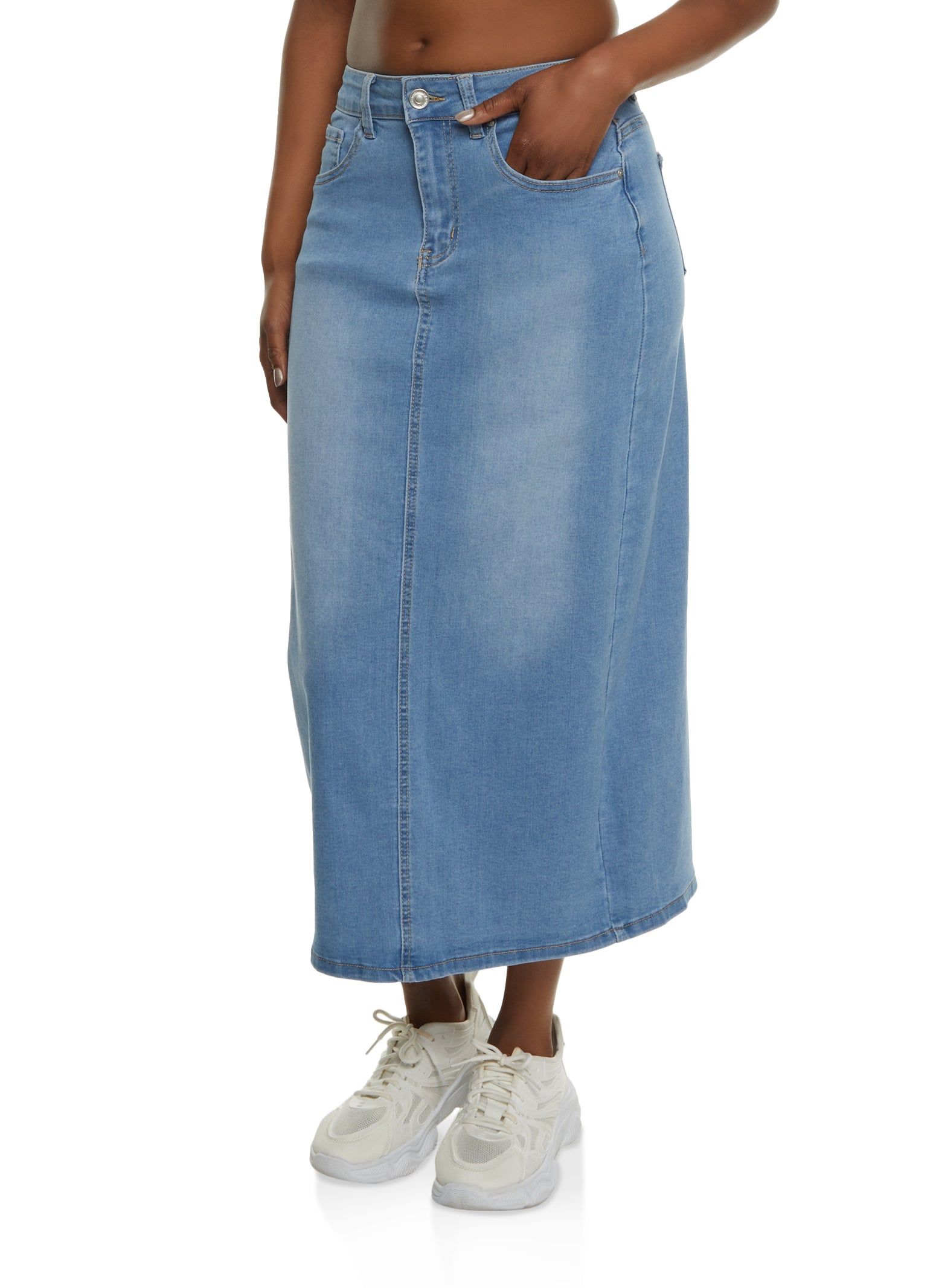 WAX Solid Denim Maxi Skirt sold by Rainbow