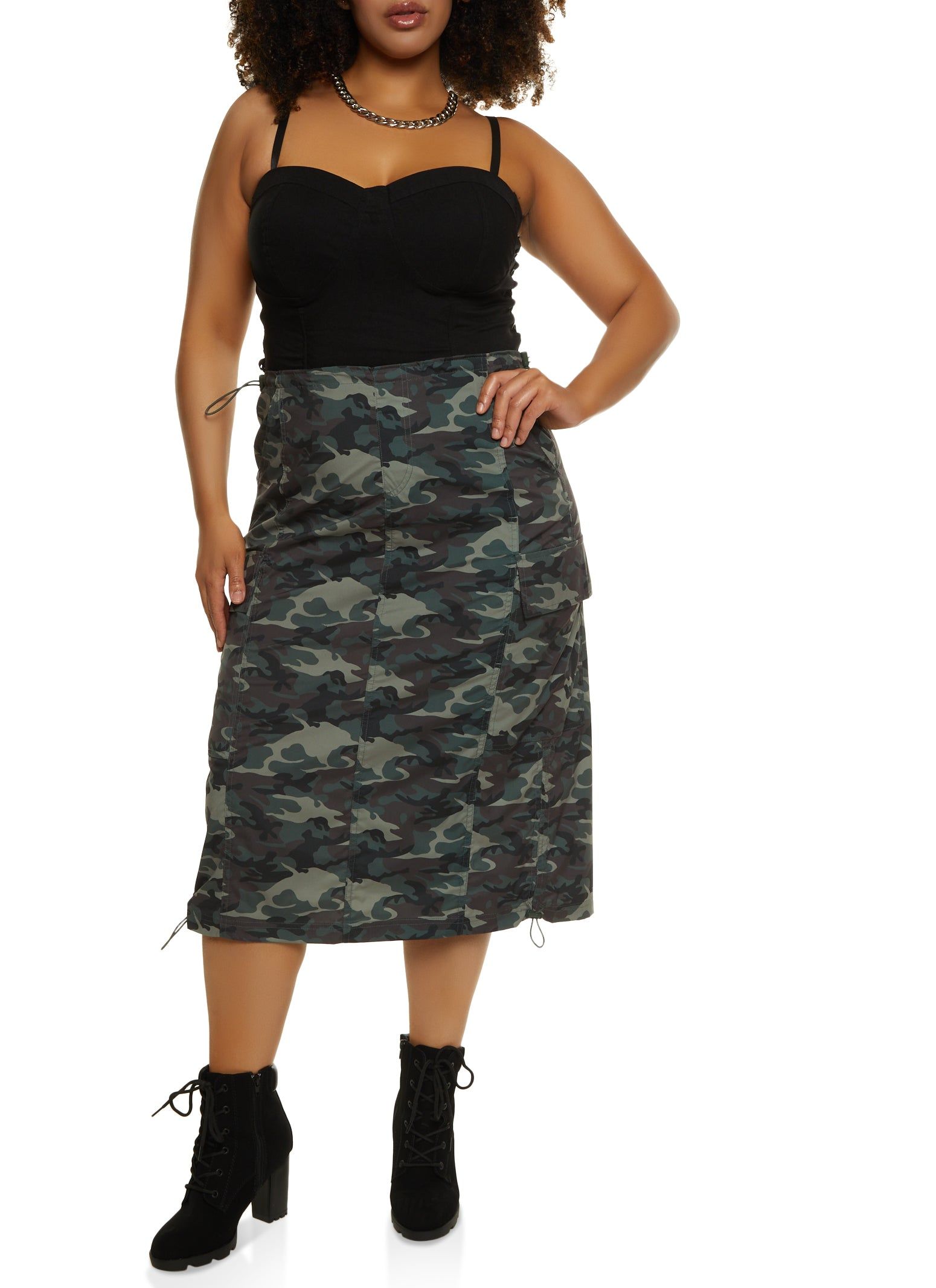 Plus Size Camo Cargo Pocket Midi Skirt sold by Rainbow product image thumbnail 2