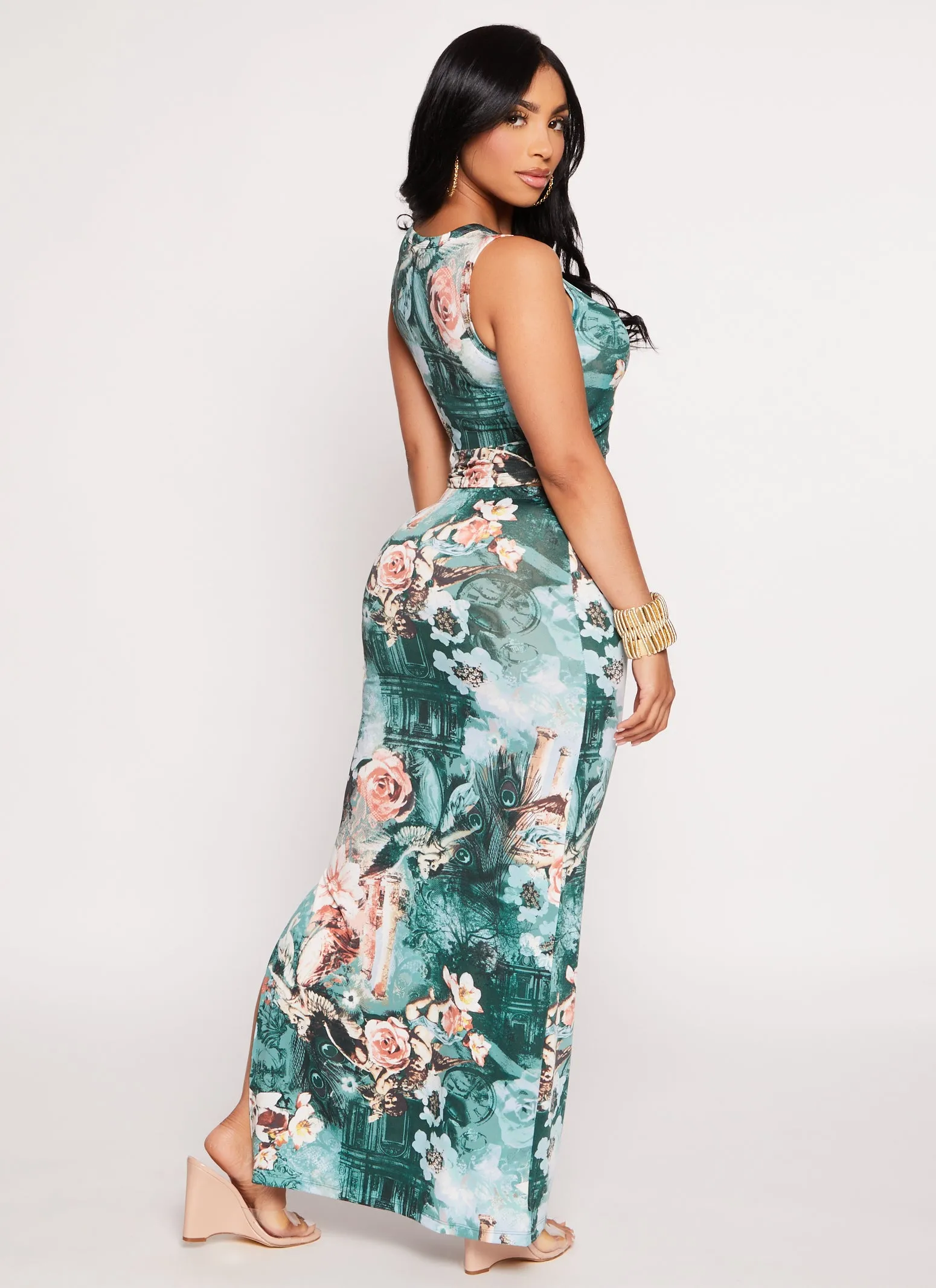 Floral Renaissance Print Cropped Tank Top and Maxi Skirt Set sold by Rainbow product image thumbnail 3