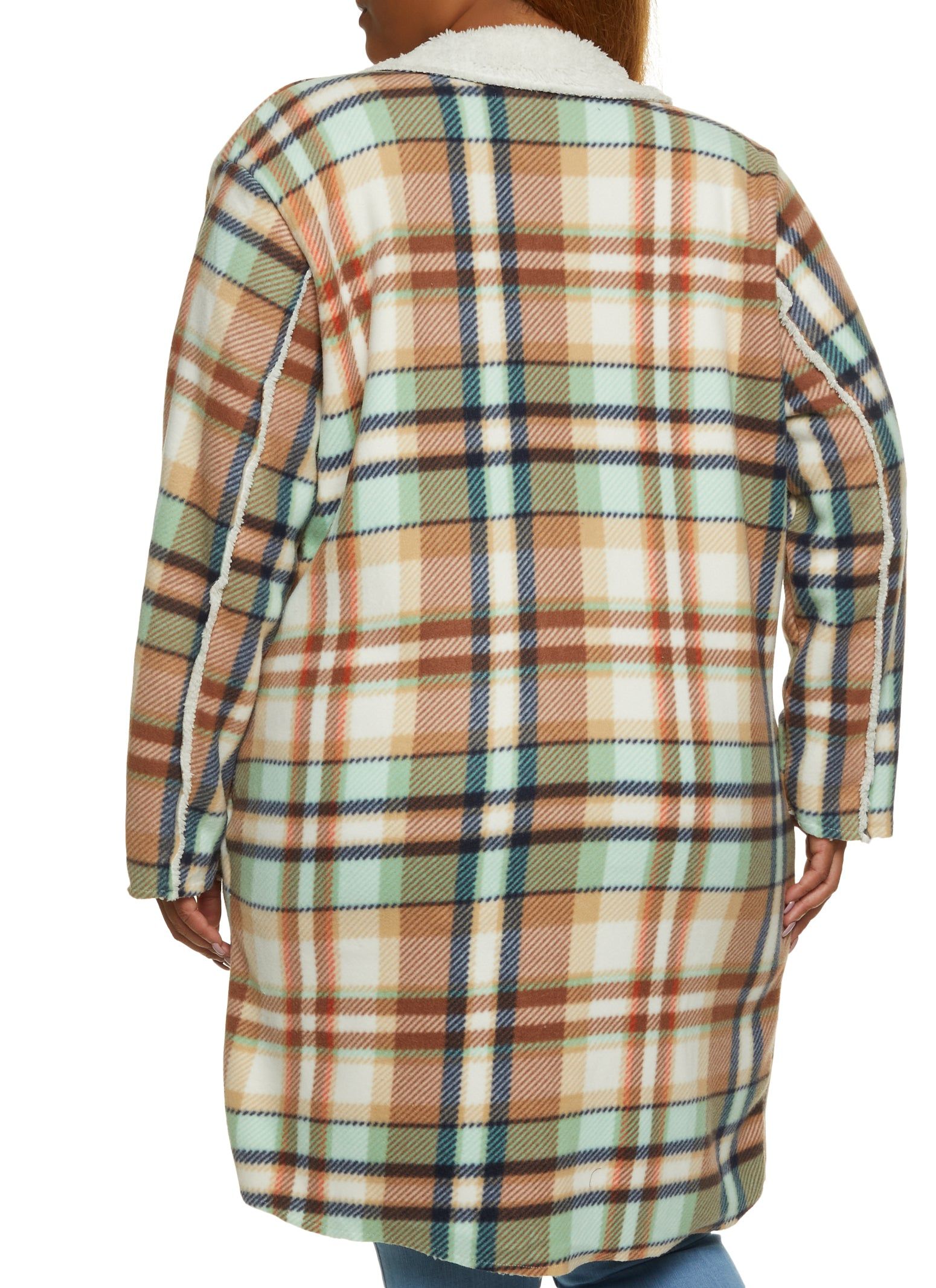 Plus Size Plaid Brushed Knit Sherpa Lined Coat sold by Rainbow product image thumbnail 3