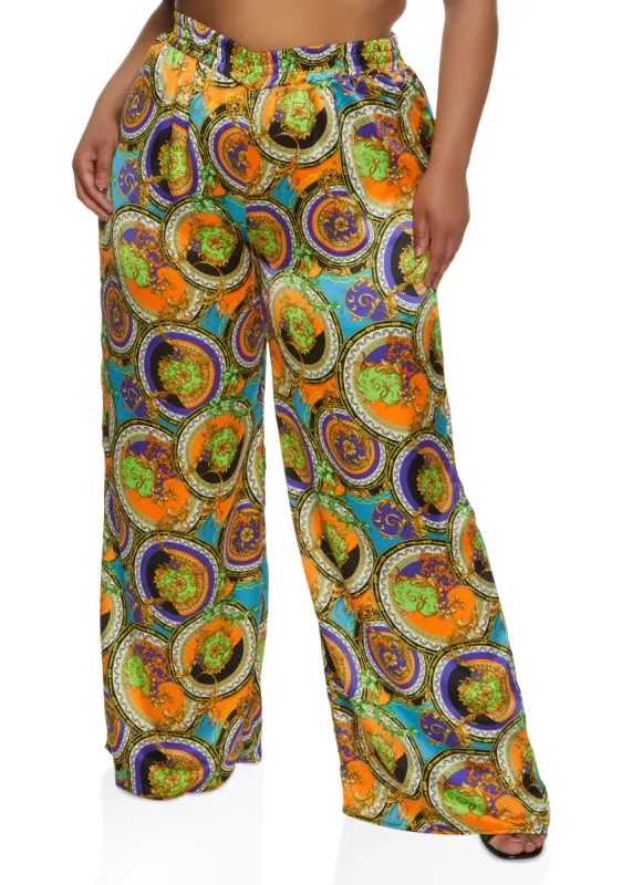 Plus Size Satin Printed Pattern Palazzo Pants sold by Rainbow