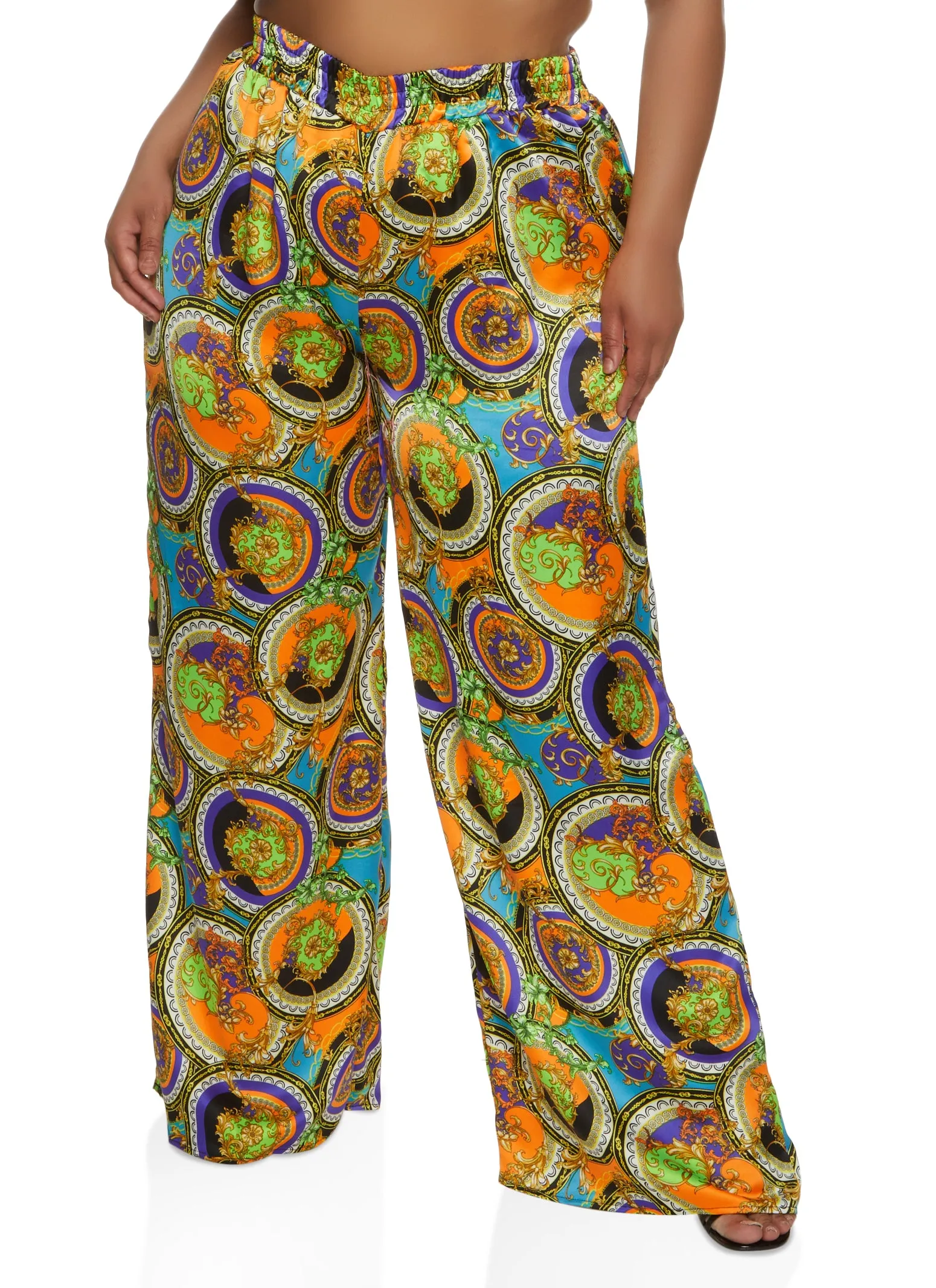 Plus Size Satin Printed Pattern Palazzo Pants sold by Rainbow