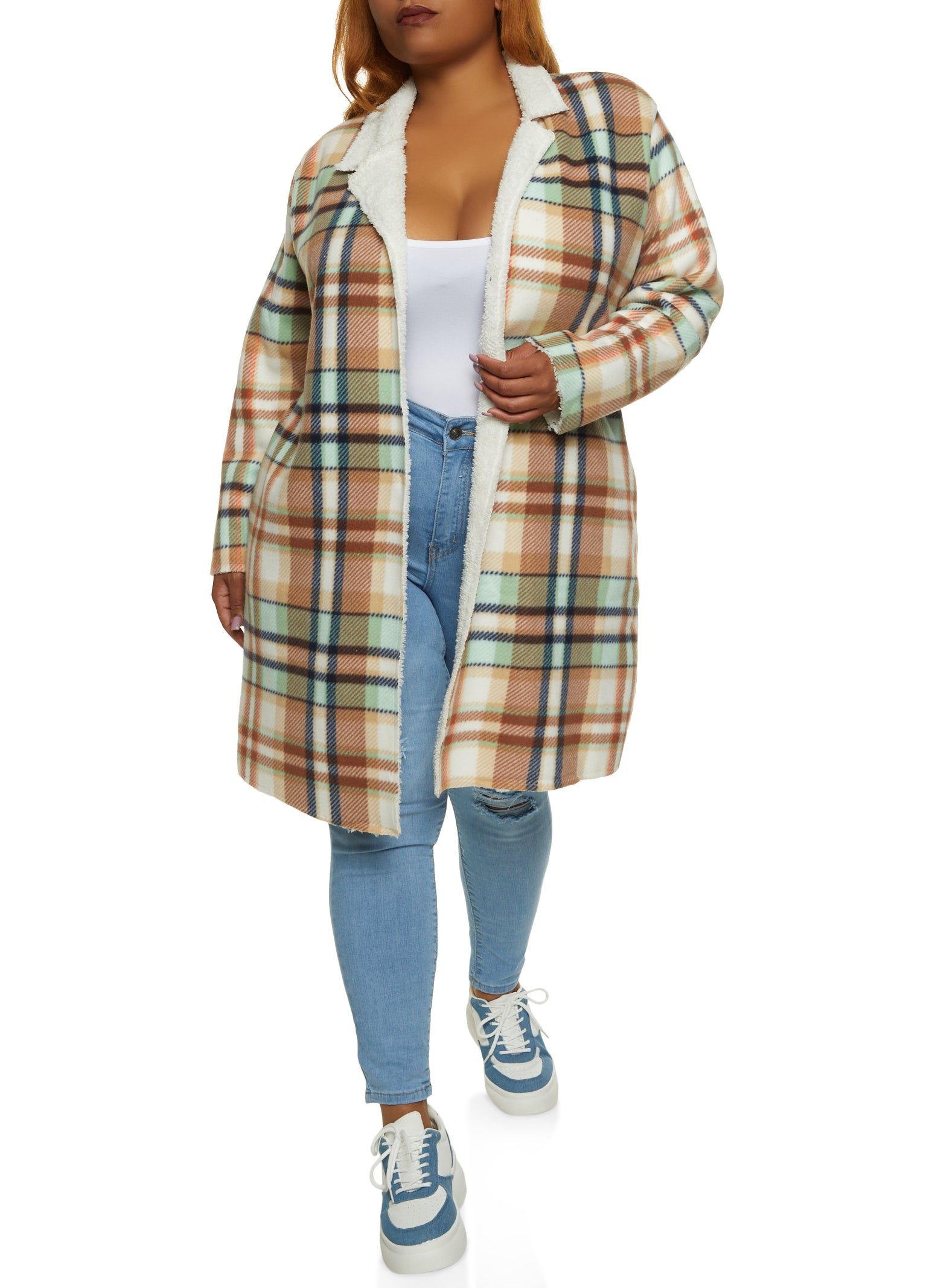 Plus Size Plaid Brushed Knit Sherpa Lined Coat sold by Rainbow product image thumbnail 2