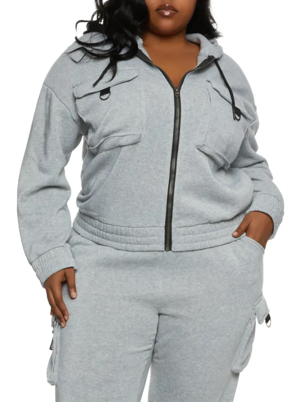 Plus Size Cargo Pocket Front Zip Front Hoodie sold by Rainbow