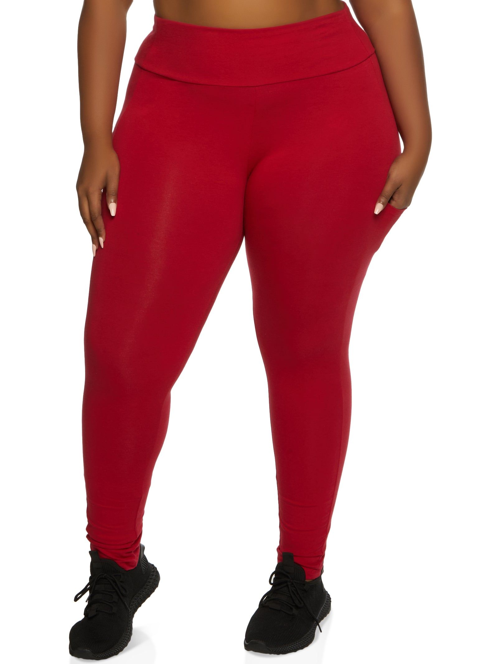 Plus Size Solid High Waist Cell Phone Pocket Leggings sold by Rainbow