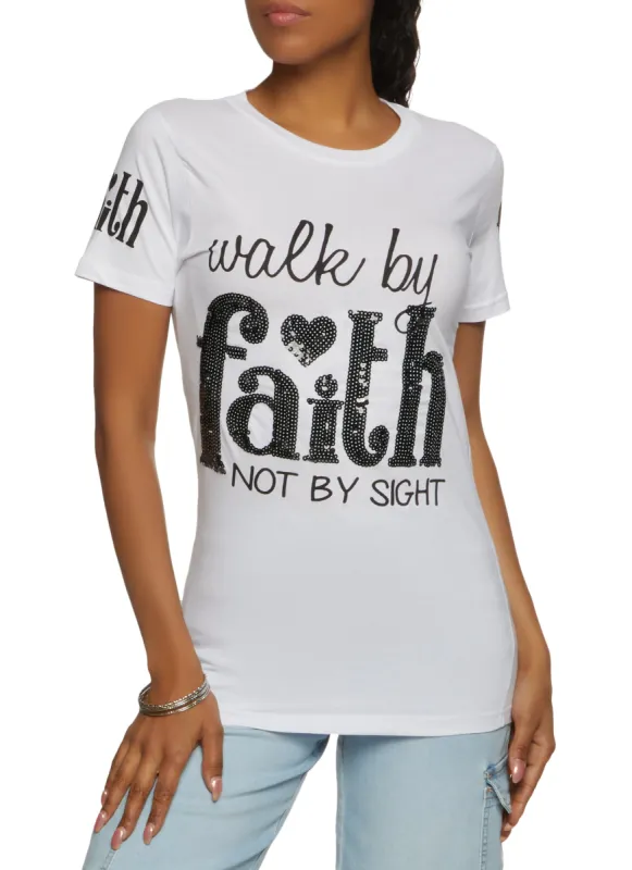 Walk By Faith Not By Sight Sequin Tee sold by Rainbow