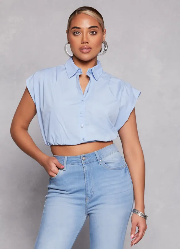 Poplin Cap Sleeve Cropped Shirt sold by Rainbow
