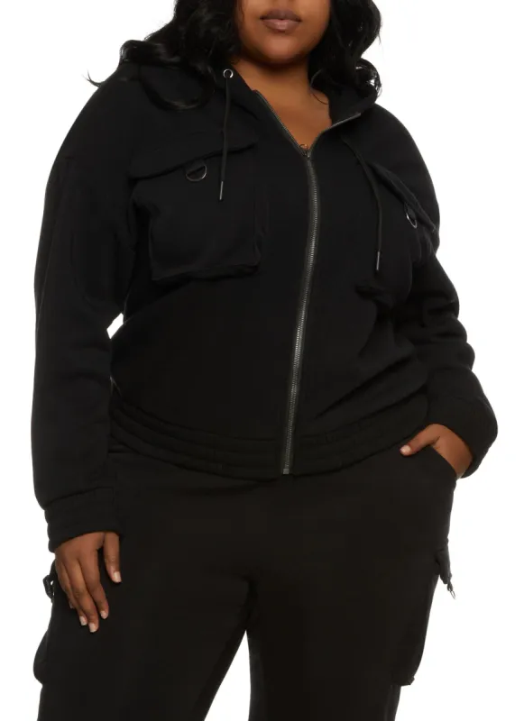 Plus Size Cargo Pocket Front Zip Front Hoodie sold by Rainbow