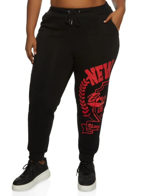 Plus Size New York Graphic Drawstring Joggers sold by Rainbow