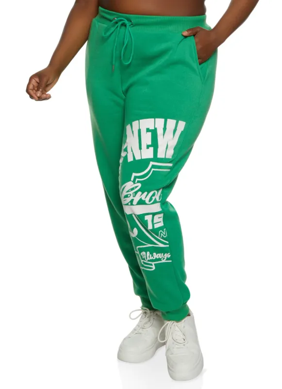 Plus Size New York Graphic Drawstring Joggers sold by Rainbow