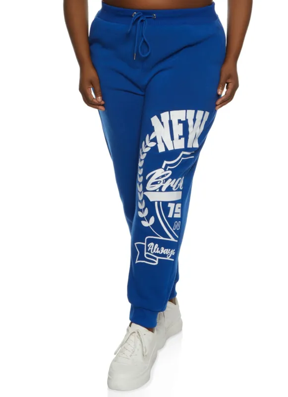 Plus Size New York Graphic Drawstring Joggers sold by Rainbow