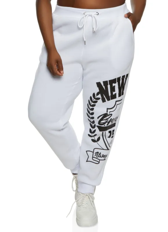 Plus Size New York Graphic Drawstring Joggers sold by Rainbow