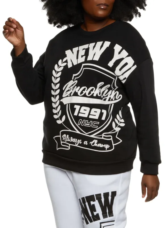 Plus Size New York Graphic Crew Neck Sweatshirt sold by Rainbow