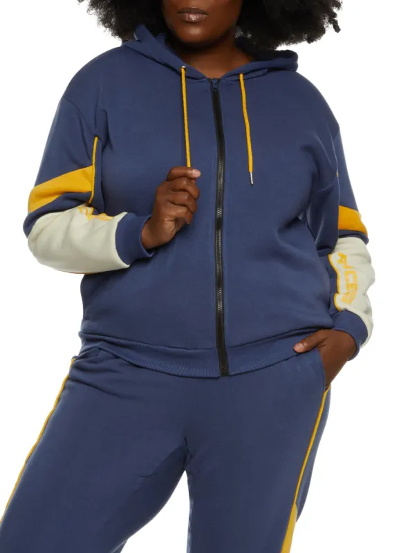 Plus Size Fleece Race Speed Zip Front Hoodie sold by Rainbow