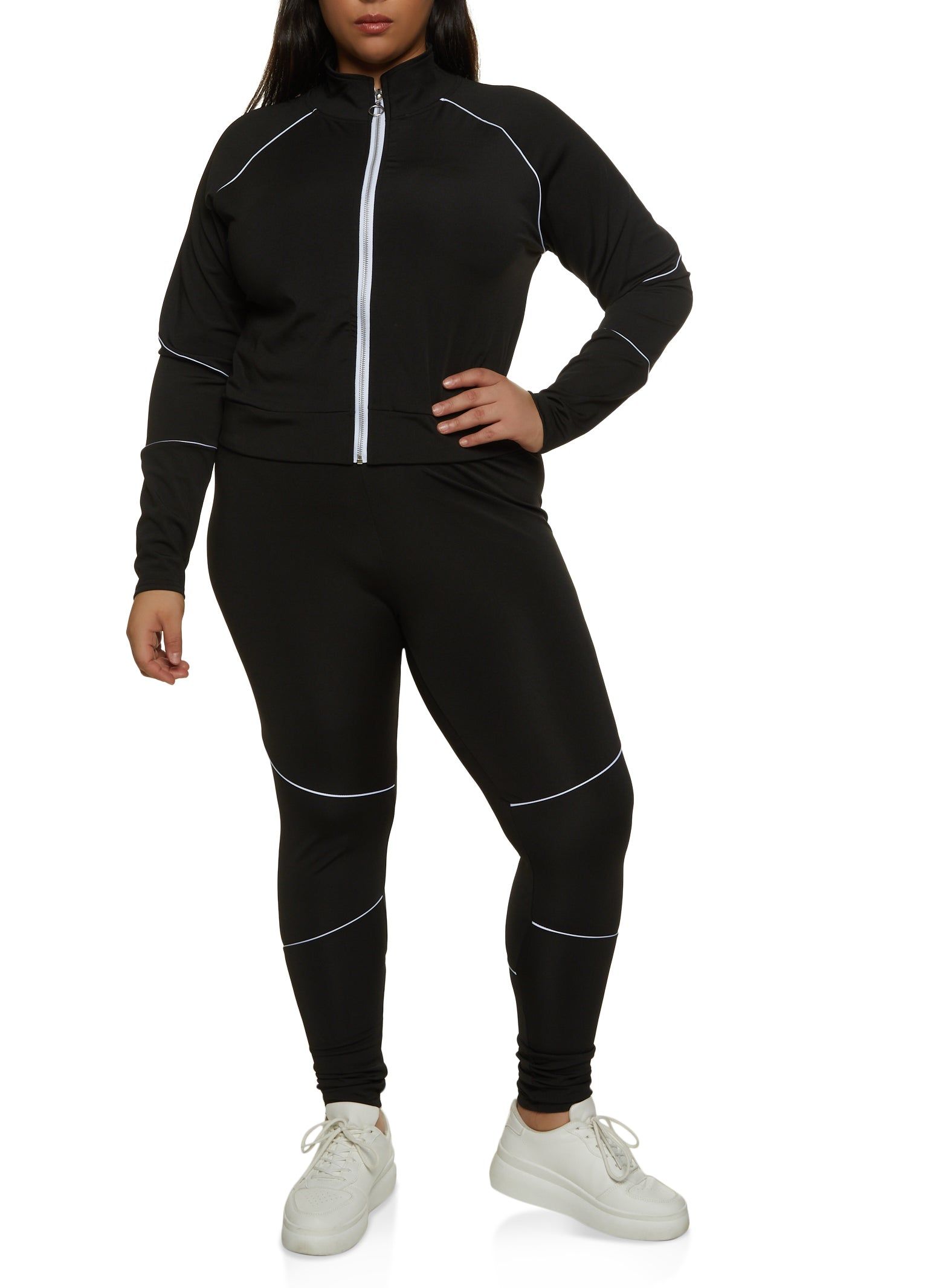 Plus Size Zip Front Contrast Piping Track Jacket sold by Rainbow product image thumbnail 2