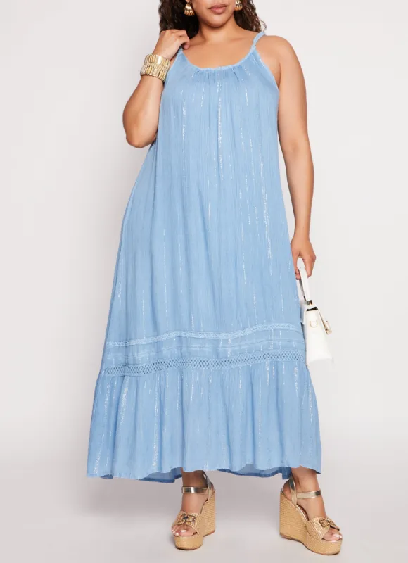 Plus Size Braided Strap Lurex Striped Maxi Dress sold by Rainbow