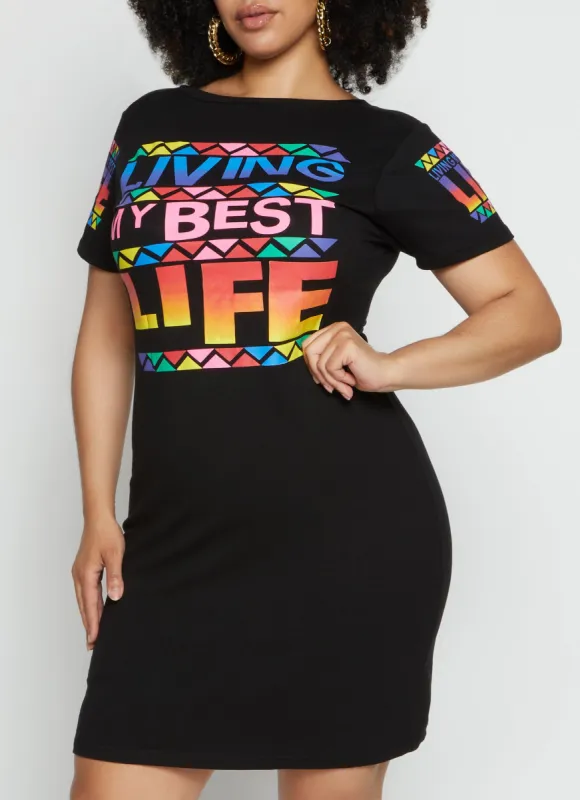 Plus Size Living My Best Life Graphic T Shirt Dress sold by Rainbow