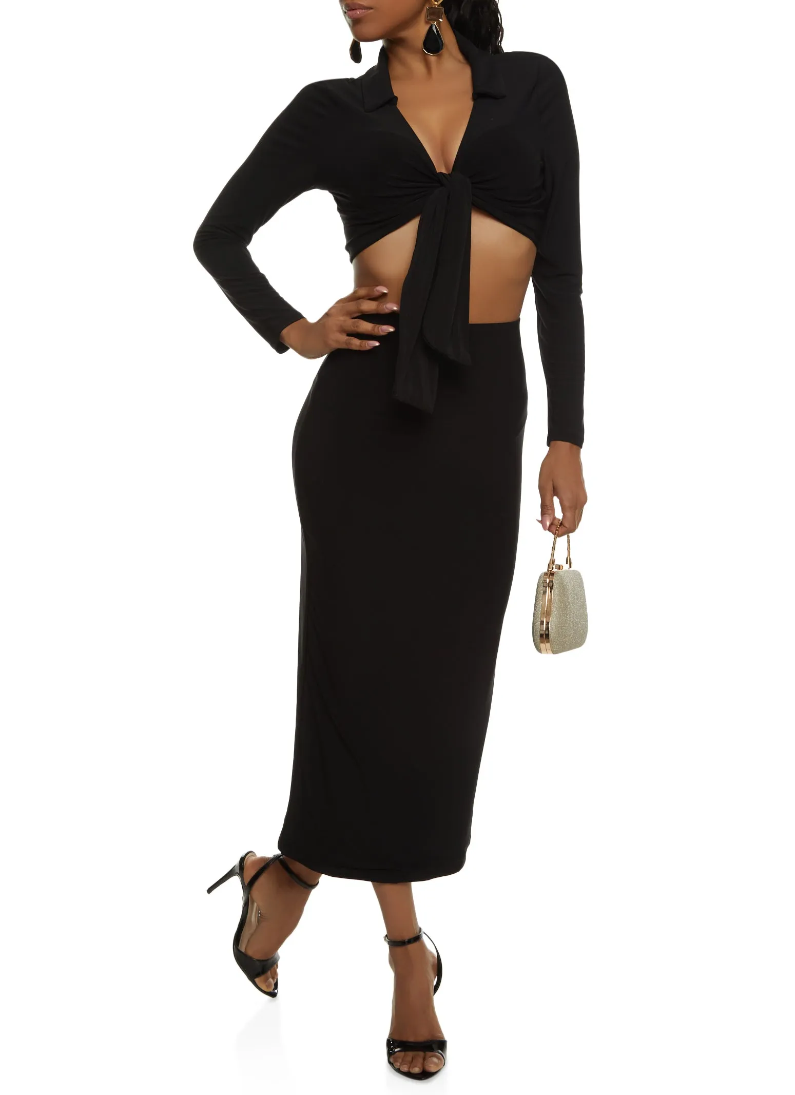 Long Sleeve Tie Front Cropped Blouse sold by Rainbow product image thumbnail 2