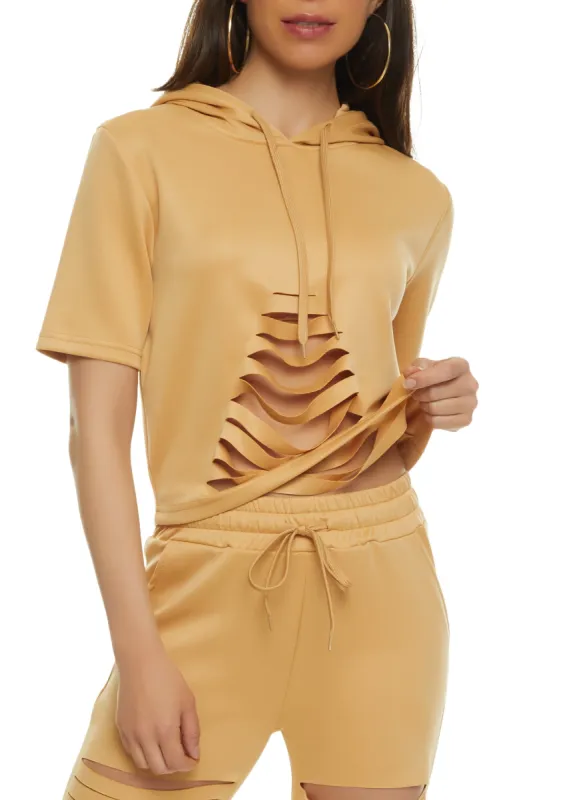 Slashed Short Sleeve Hoodie sold by Rainbow