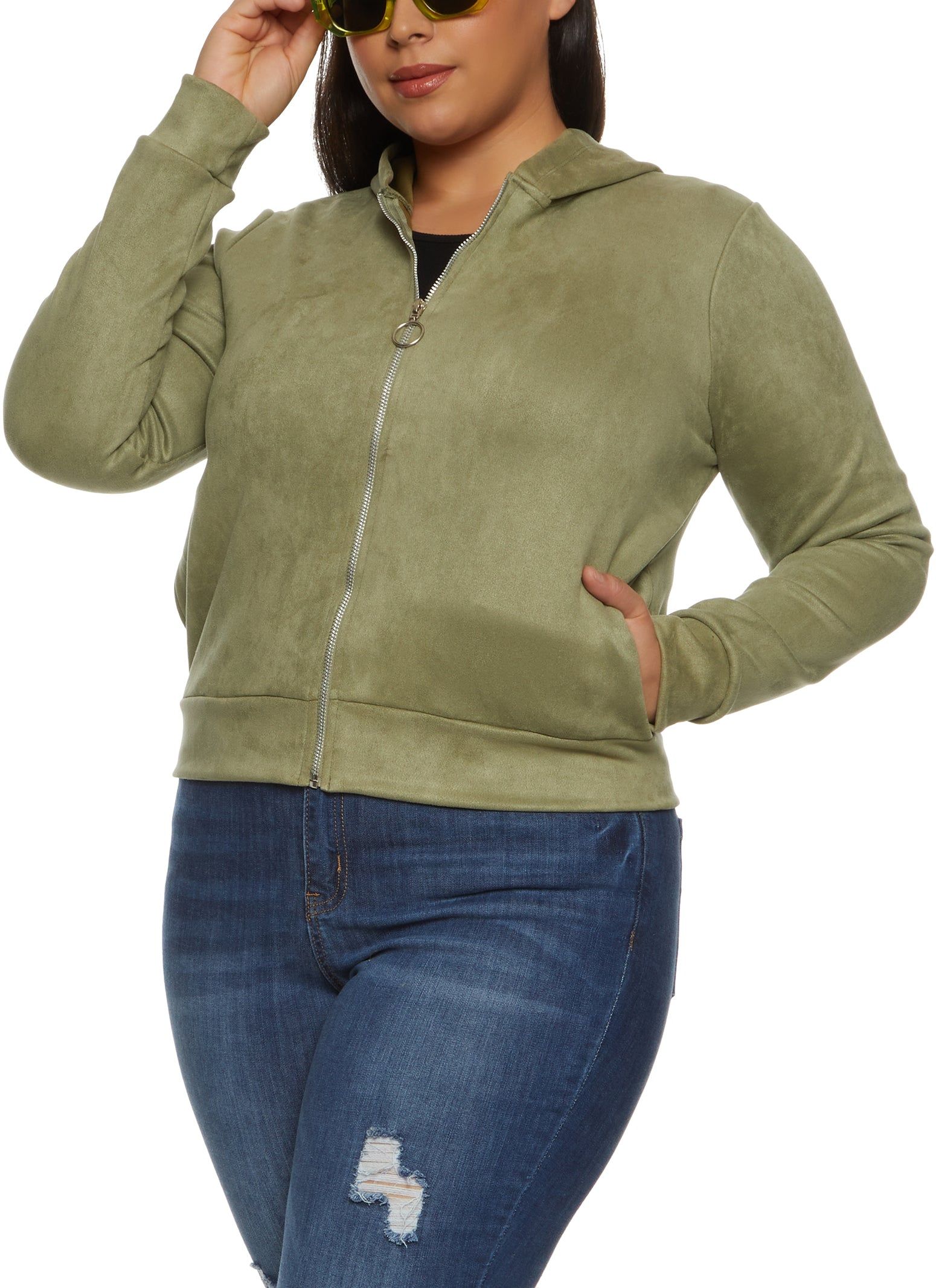 Plus Size Faux Suede Track Jacket sold by Rainbow