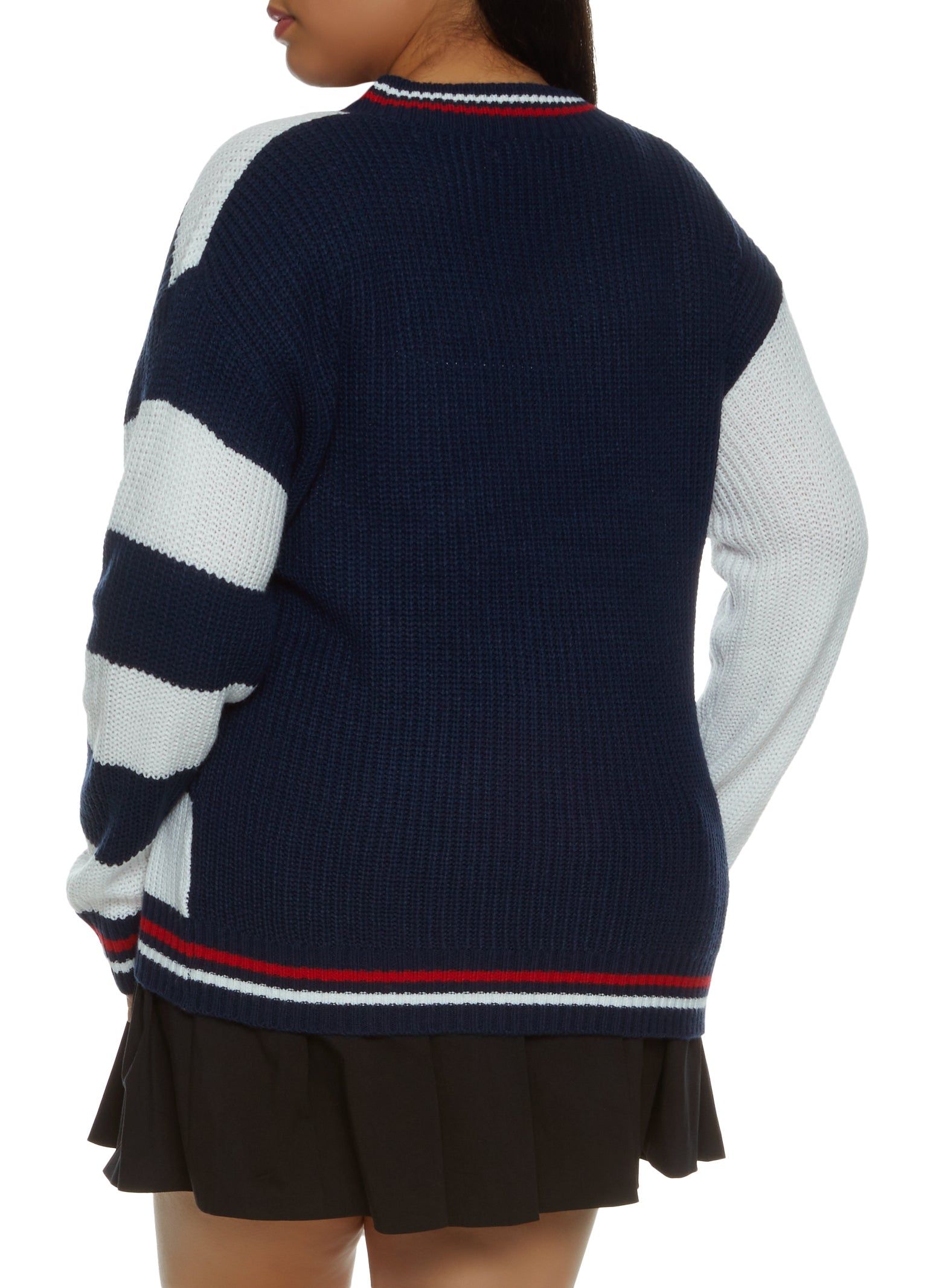 Plus Size A Initial Chenille Patch Color Block Cardigan sold by Rainbow product image thumbnail 2