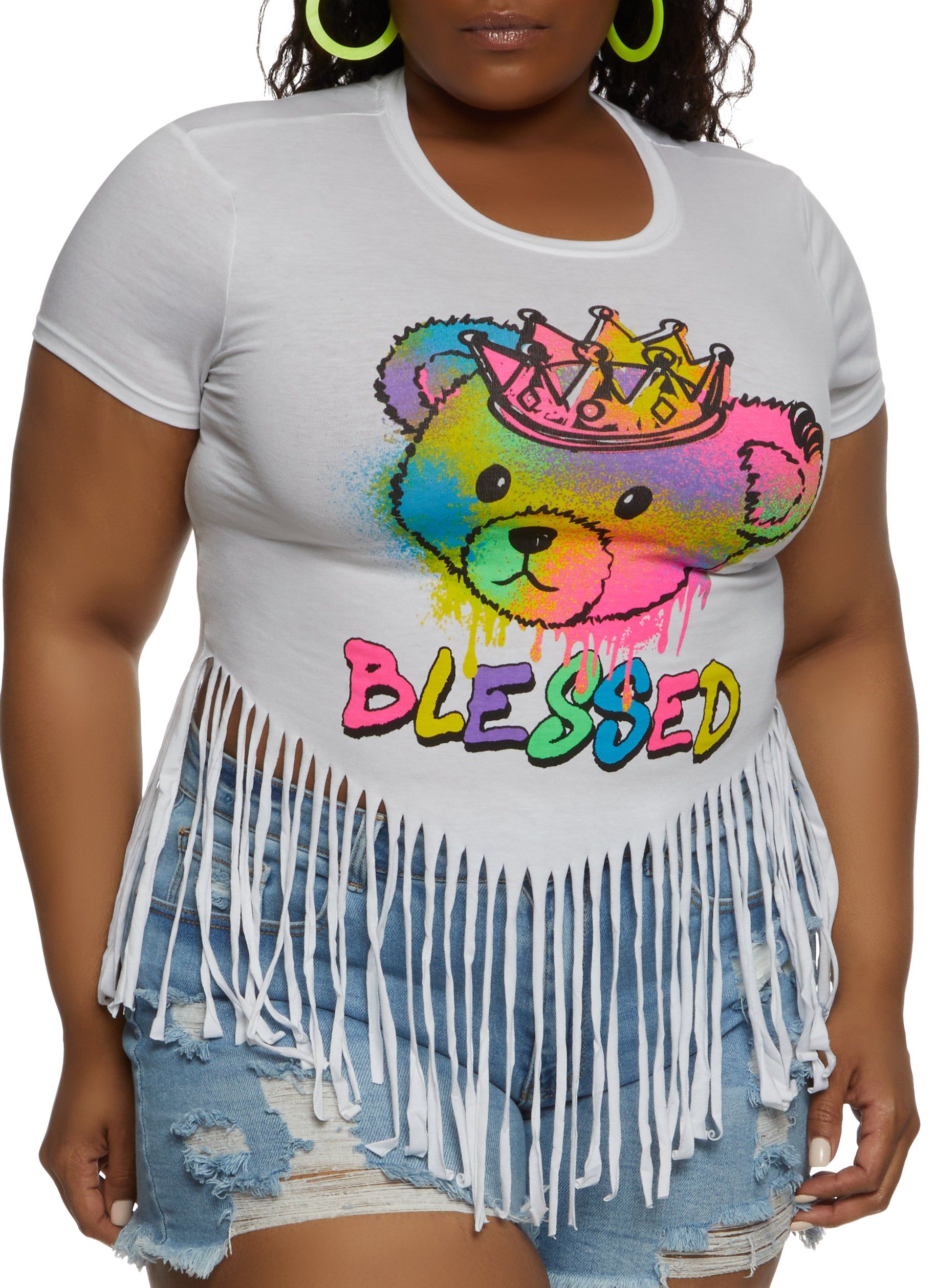 Plus Size Blessed Bear Fringe Graphic Tee sold by Rainbow