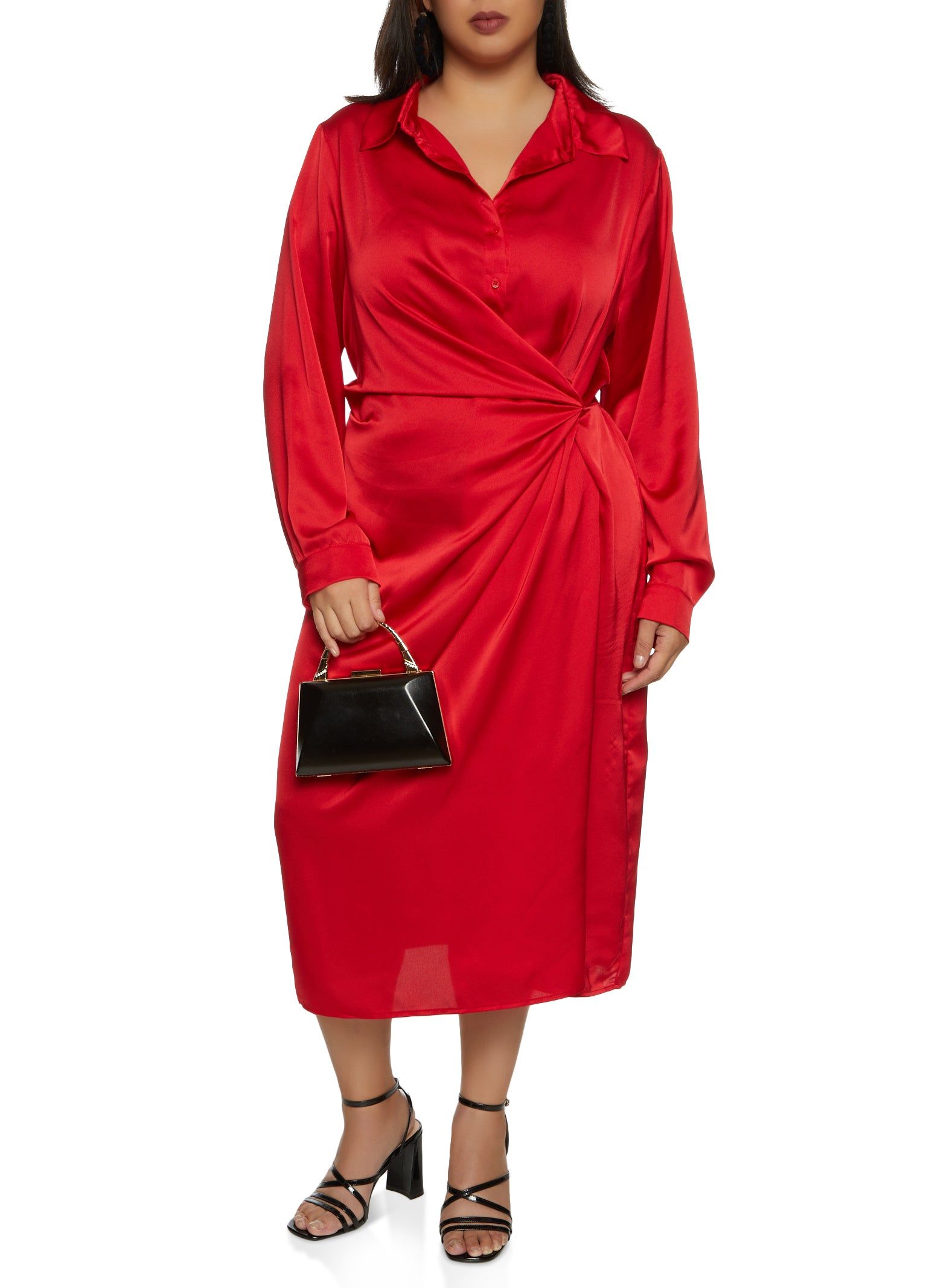 Plus Size Satin Half Button Faux Wrap Dress sold by Rainbow product image thumbnail 2