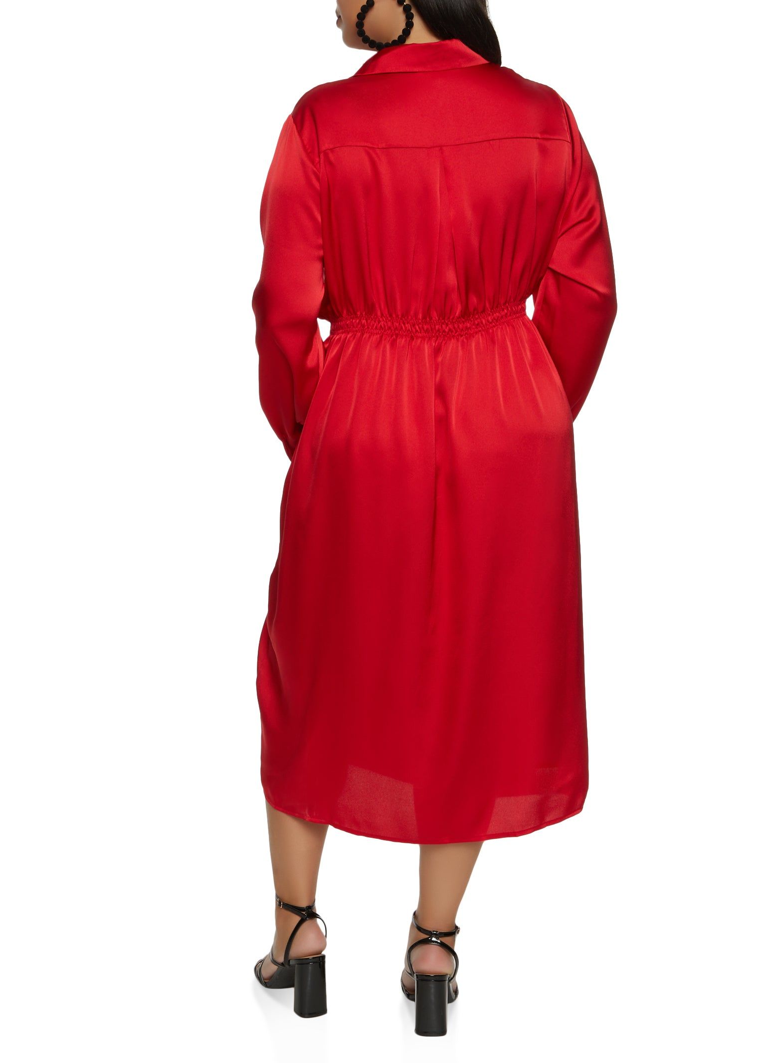Plus Size Satin Half Button Faux Wrap Dress sold by Rainbow product image thumbnail 3