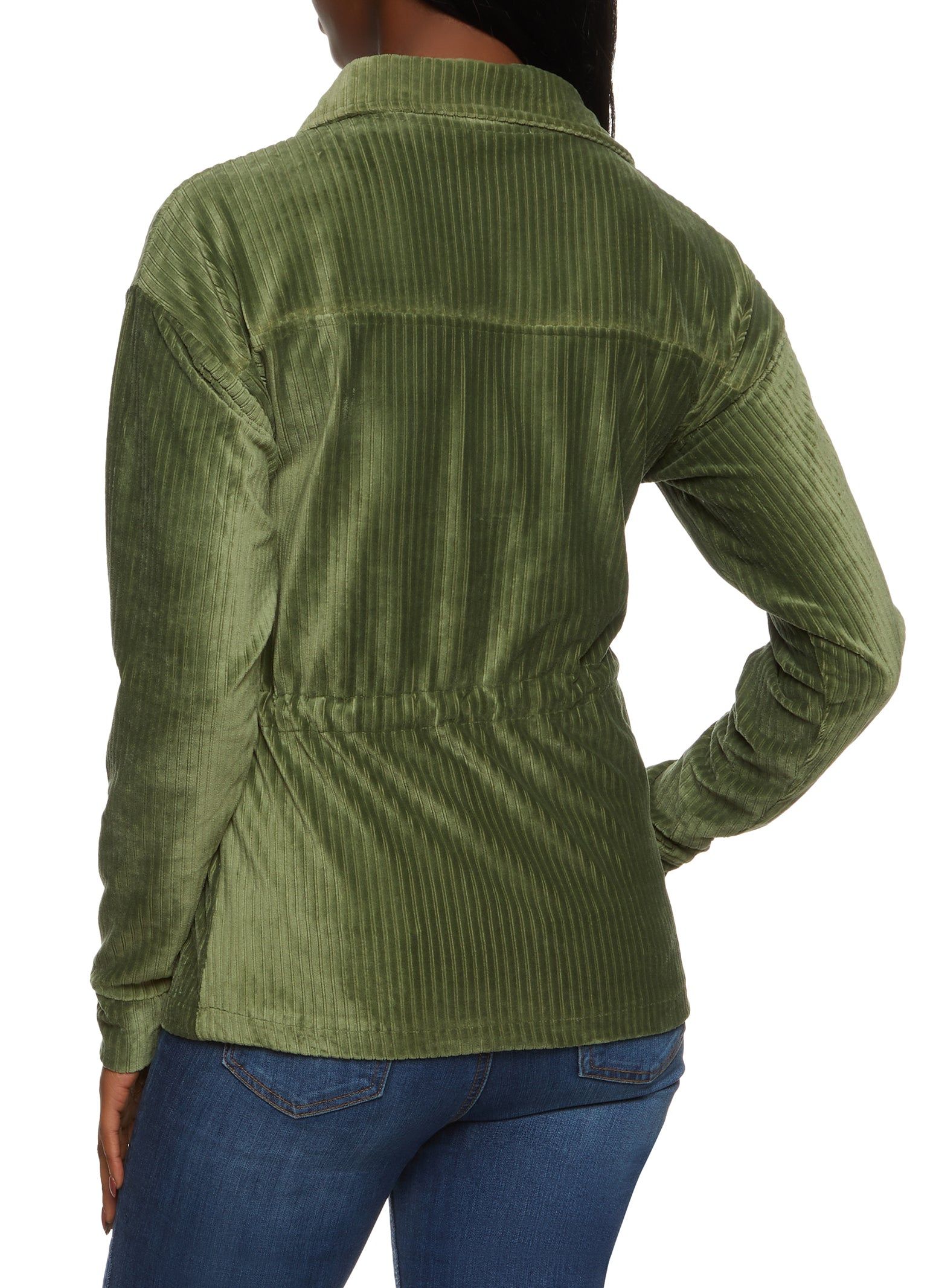 Ribbed Knit Velour Button Front Tie Waist Shirt sold by Rainbow product image thumbnail 2