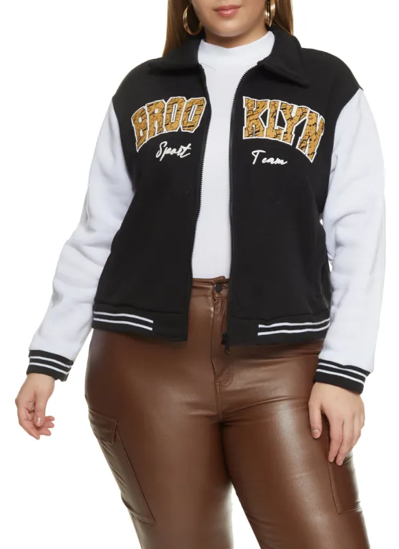 Plus Size Brooklyn Zip Front Varsity Jacket sold by Rainbow