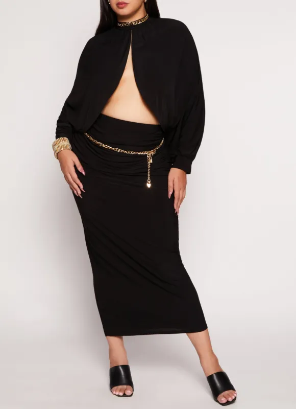Plus Size Ruched High Waist Maxi Skirt sold by Rainbow