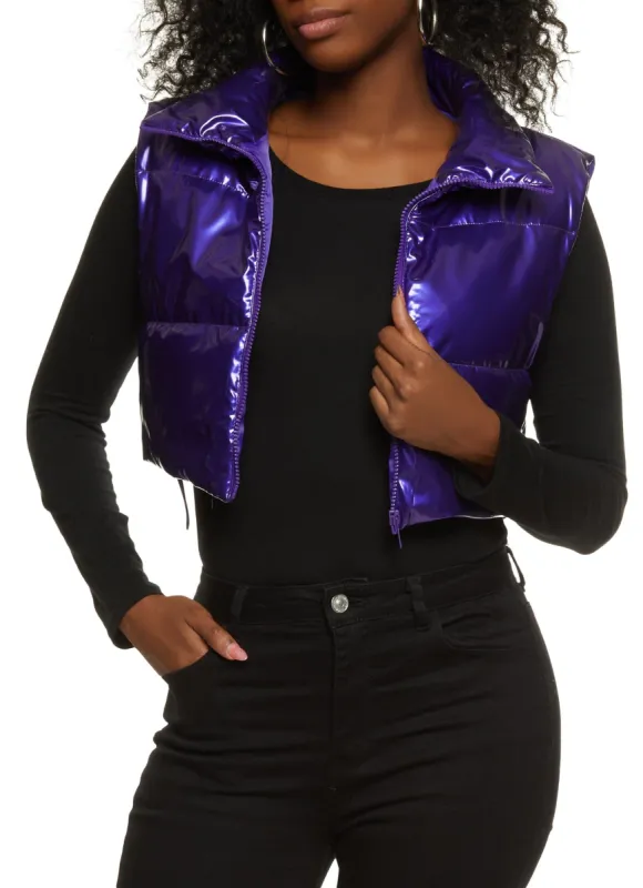 Faux Patent Leather Cropped Puffer Vest sold by Rainbow
